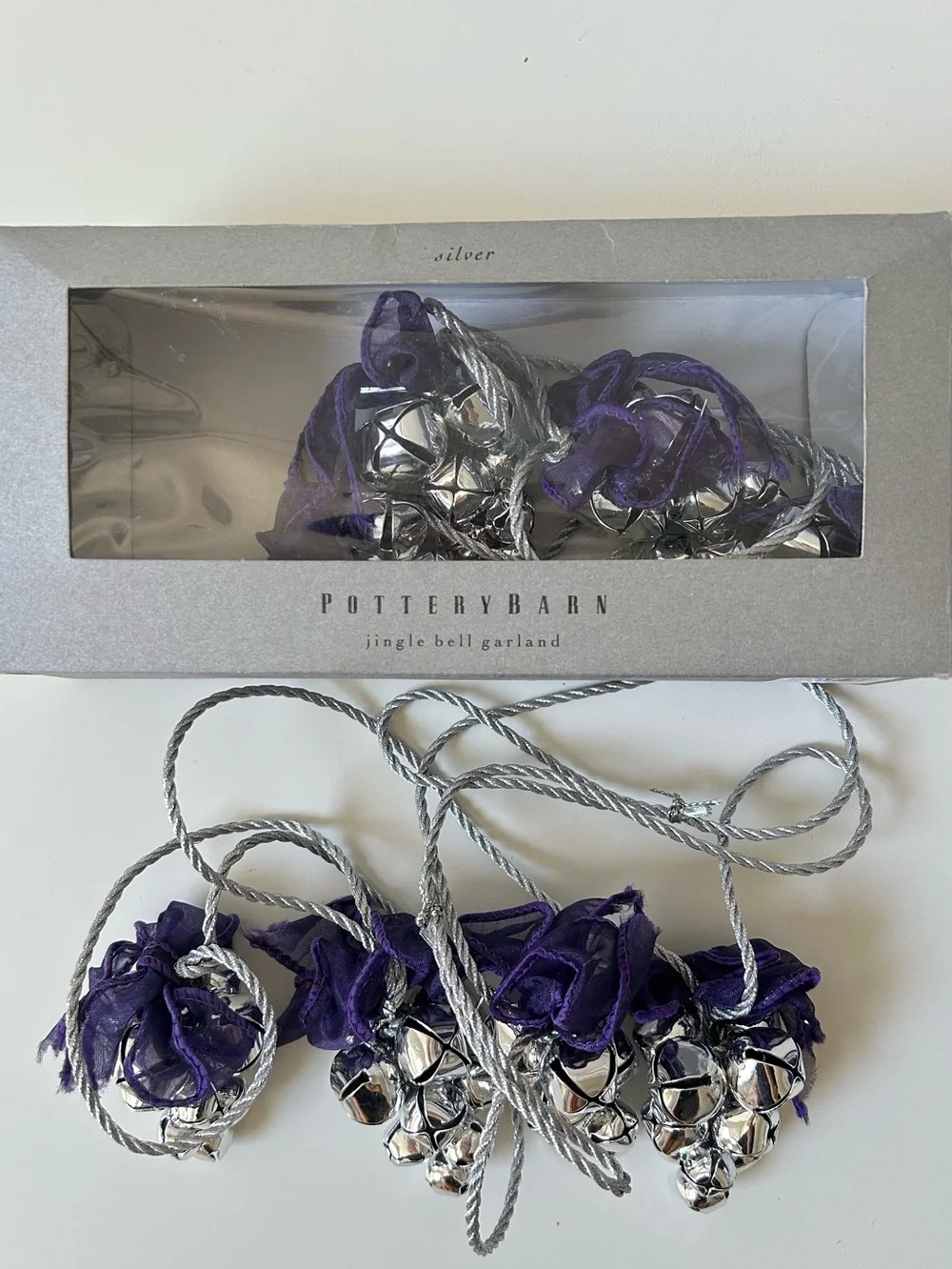 Pottery Barn Silver Jingle Bell Garland and Door Hanger